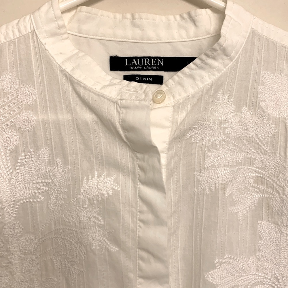 Ralph Lauren White Blouse Long Sleeve Embroidery front